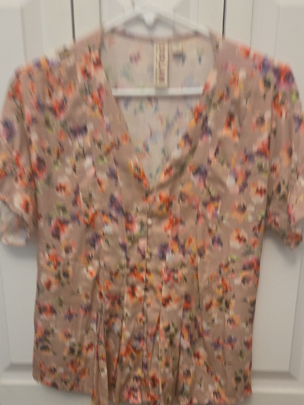 dolan Blush Floral V-Neck Button Front Blouse